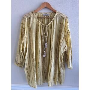 LOGO by Lori Goldstein gauzy blouse tasseled size 1X oversized beach‎ pastel